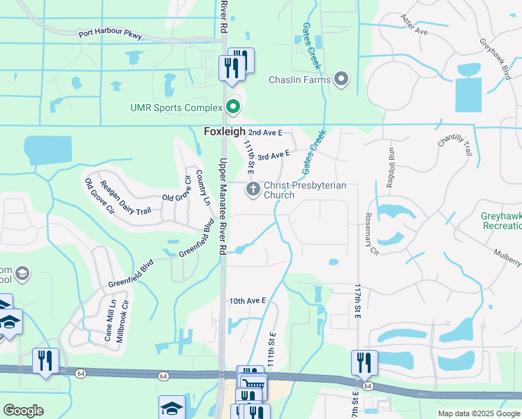 map of restaurants, bars, coffee shops, grocery stores, and more near 11126 4th Avenue East in Bradenton
