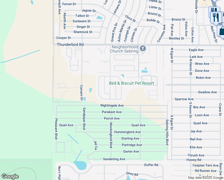 map of restaurants, bars, coffee shops, grocery stores, and more near 1216 Pointe E in Sebring