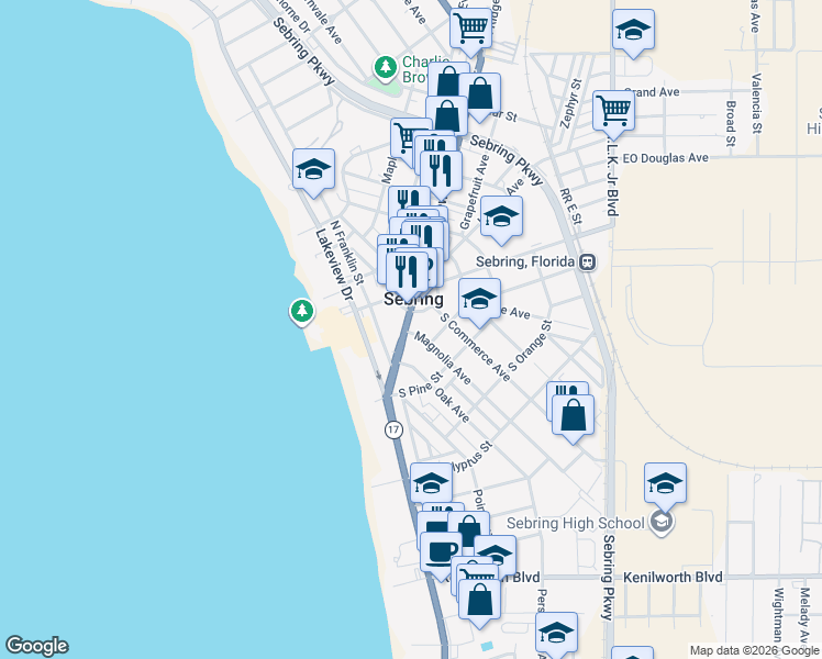 map of restaurants, bars, coffee shops, grocery stores, and more near in Sebring