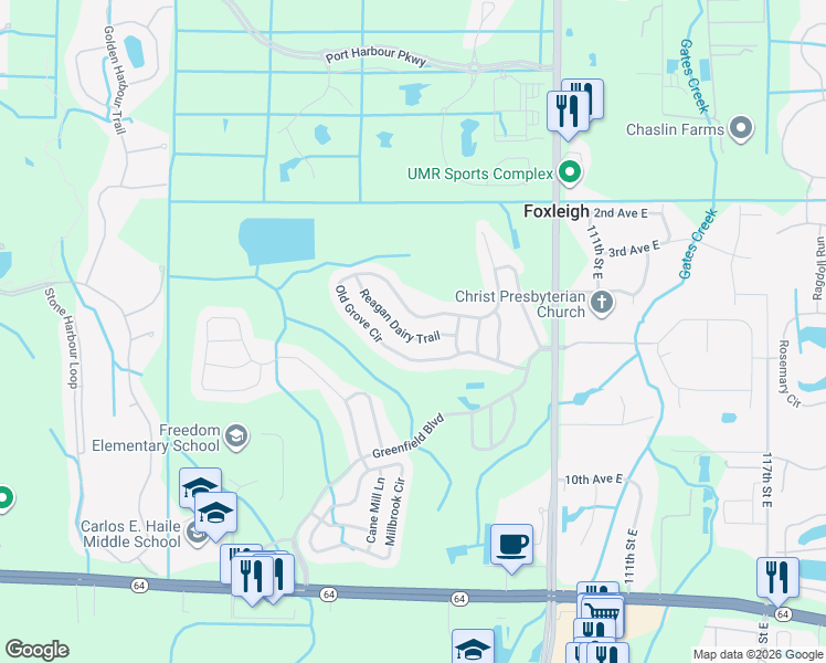 map of restaurants, bars, coffee shops, grocery stores, and more near 10117 Reagan Dairy Trail in Bradenton