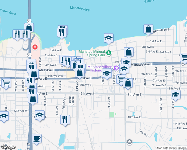 map of restaurants, bars, coffee shops, grocery stores, and more near in Bradenton