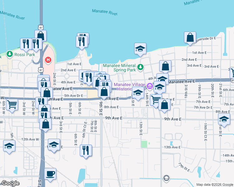 map of restaurants, bars, coffee shops, grocery stores, and more near in Bradenton