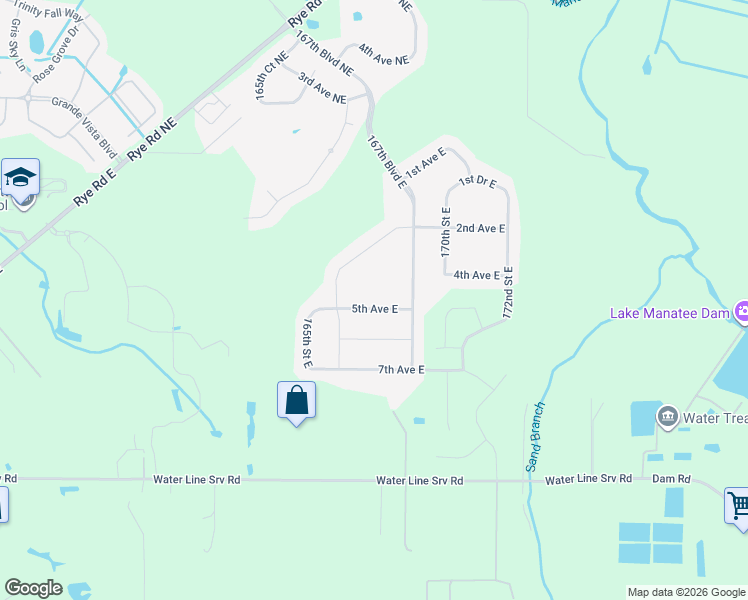 map of restaurants, bars, coffee shops, grocery stores, and more near 16613 5th Avenue East in Bradenton