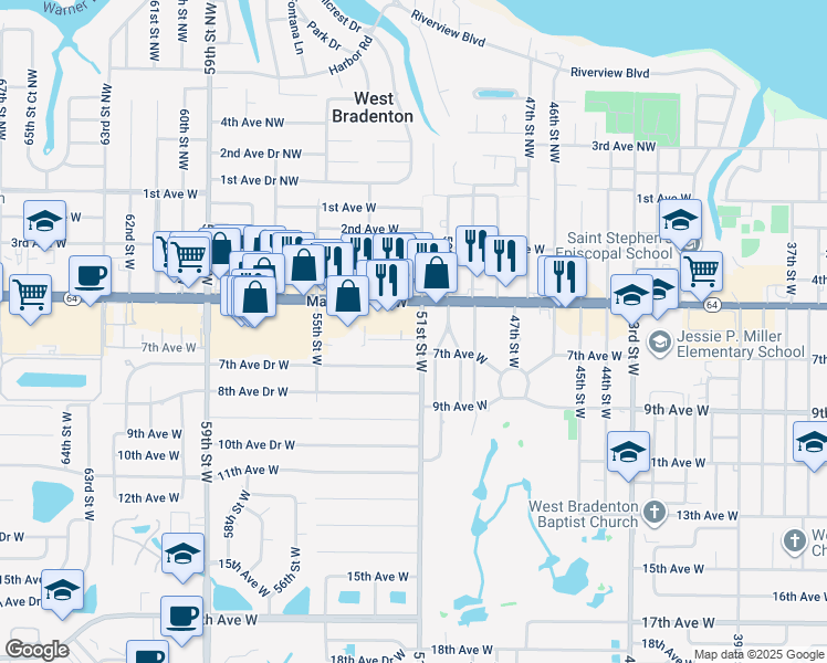 map of restaurants, bars, coffee shops, grocery stores, and more near 5106 6th Avenue Drive West in Bradenton