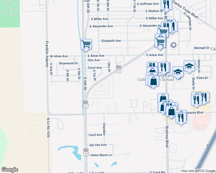 map of restaurants, bars, coffee shops, grocery stores, and more near 316 South Pasadena Street in Kingsville