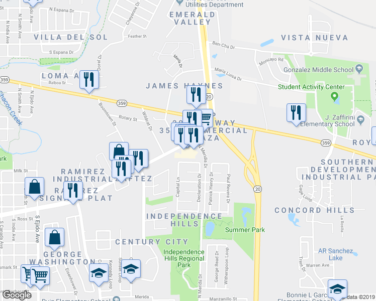 map of restaurants, bars, coffee shops, grocery stores, and more near 4205 Jaime Zapata Memorial Highway in Laredo