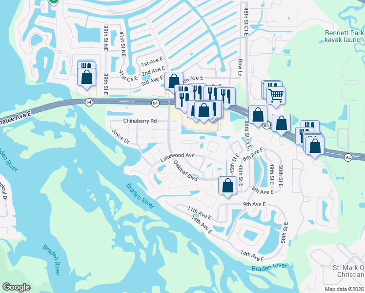 map of restaurants, bars, coffee shops, grocery stores, and more near 4412 Spicewood Drive in Bradenton