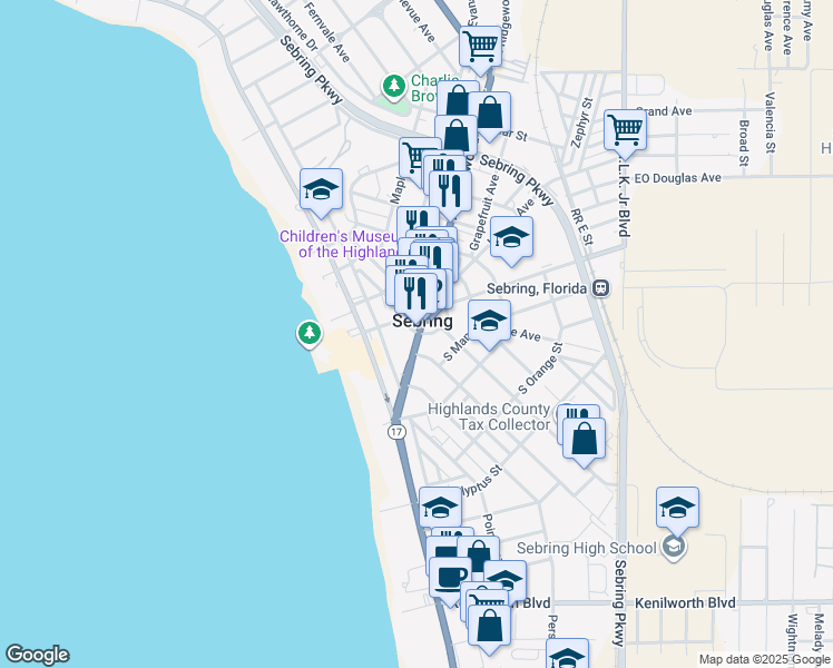 map of restaurants, bars, coffee shops, grocery stores, and more near in Sebring