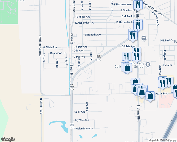 map of restaurants, bars, coffee shops, grocery stores, and more near 316 South Pasadena Street in Kingsville