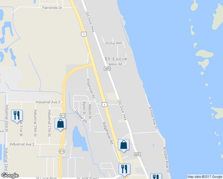 map of restaurants, bars, coffee shops, grocery stores, and more near 3429 Old Dixie Highway in Fort Pierce