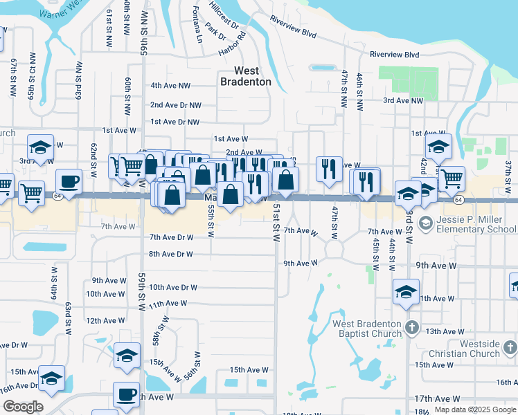 map of restaurants, bars, coffee shops, grocery stores, and more near 5106 6th Avenue Drive West in Bradenton