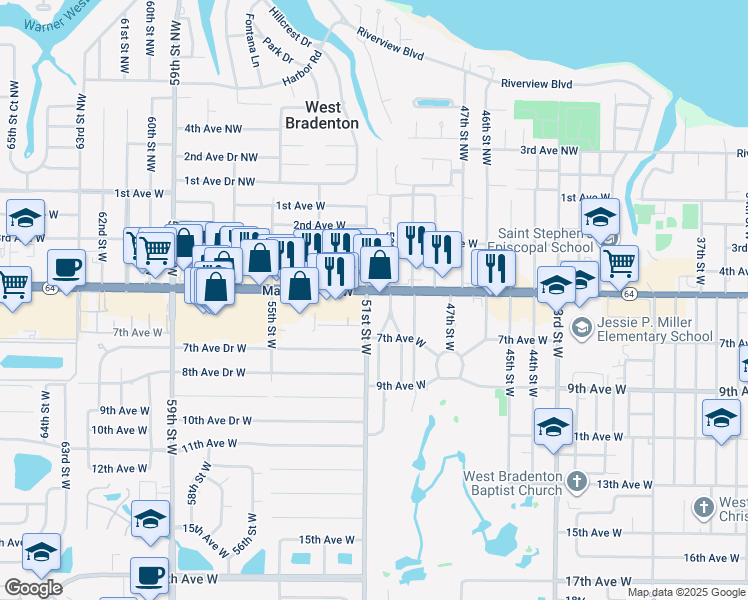 map of restaurants, bars, coffee shops, grocery stores, and more near 5106 6th Avenue Drive West in Bradenton