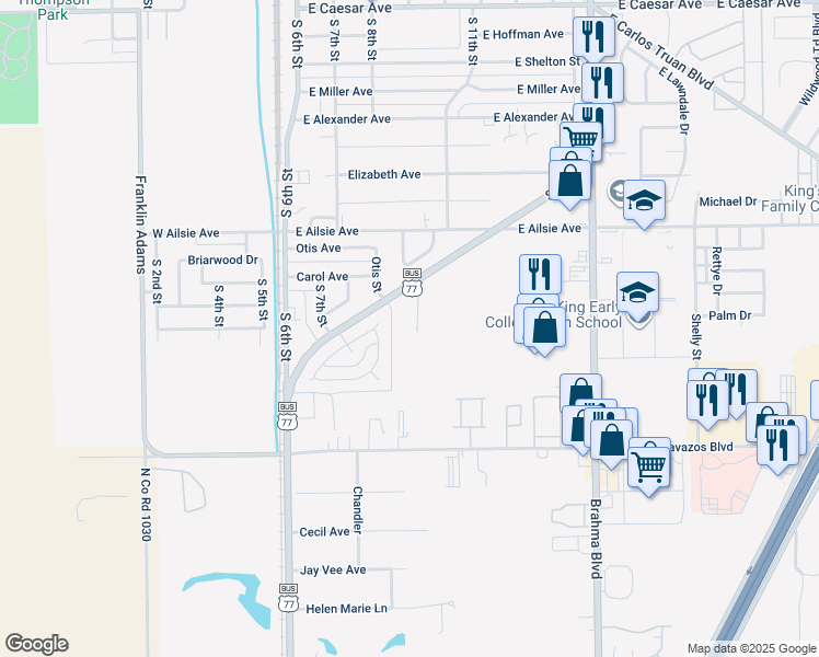 map of restaurants, bars, coffee shops, grocery stores, and more near 2207 Las Palmas Drive in Kingsville