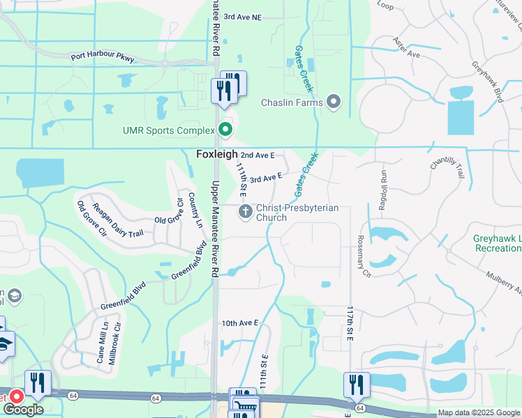 map of restaurants, bars, coffee shops, grocery stores, and more near 11126 4th Avenue East in Bradenton