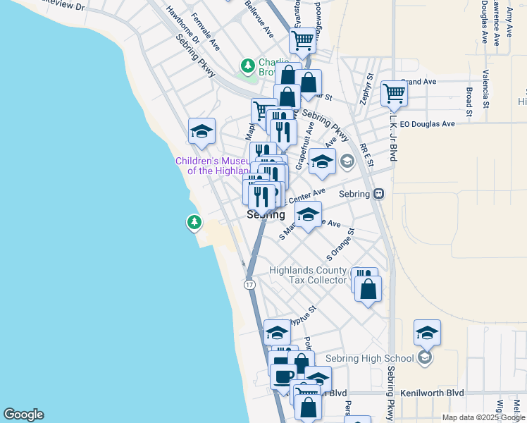 map of restaurants, bars, coffee shops, grocery stores, and more near in Sebring