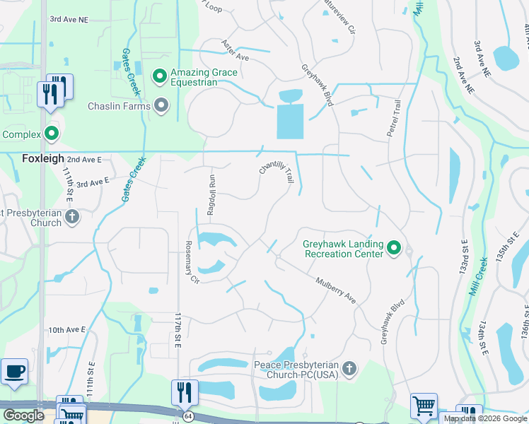 map of restaurants, bars, coffee shops, grocery stores, and more near 550 Chantilly Trail in Bradenton