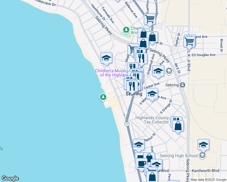 map of restaurants, bars, coffee shops, grocery stores, and more near 2154 County Road 634 in Sebring