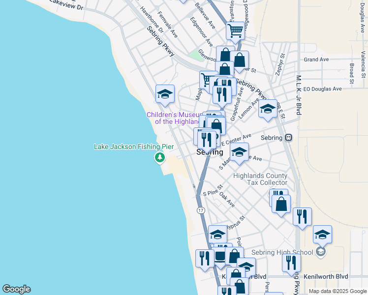 map of restaurants, bars, coffee shops, grocery stores, and more near 2154 County Road 634 in Sebring