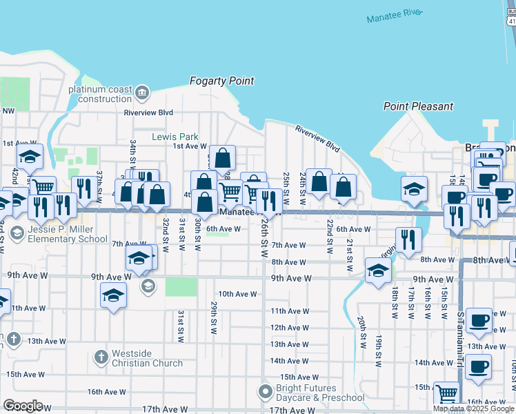 map of restaurants, bars, coffee shops, grocery stores, and more near 401 27th Street West in Bradenton