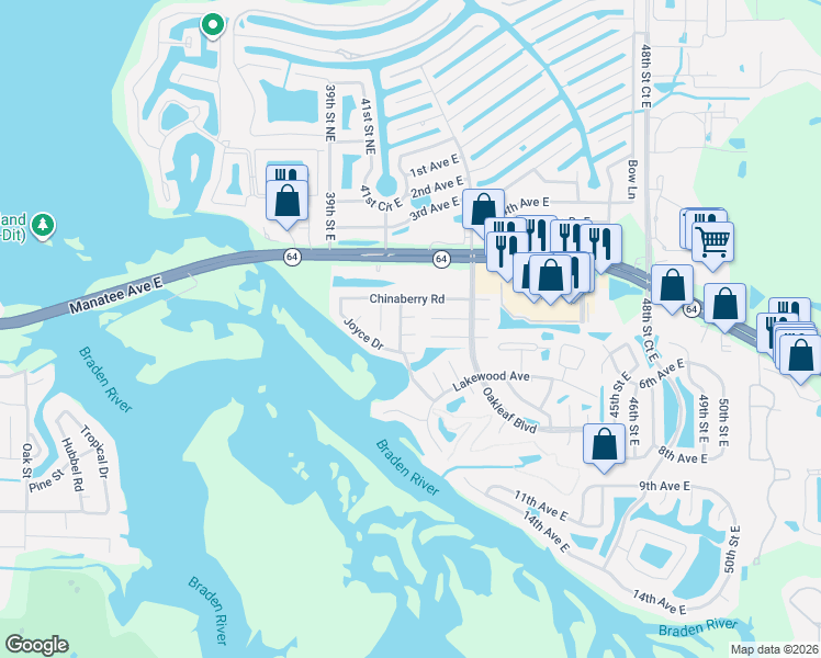 map of restaurants, bars, coffee shops, grocery stores, and more near 4101 Neil Lane in Bradenton