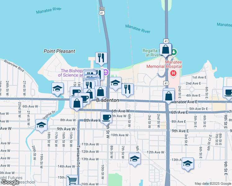 map of restaurants, bars, coffee shops, grocery stores, and more near in Bradenton