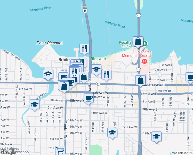 map of restaurants, bars, coffee shops, grocery stores, and more near in Bradenton