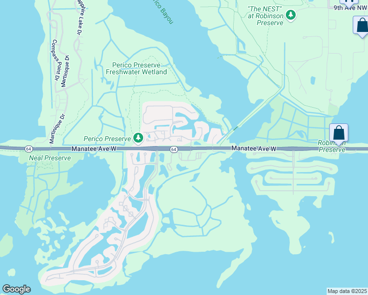 map of restaurants, bars, coffee shops, grocery stores, and more near 10860 Manatee Avenue West in Bradenton