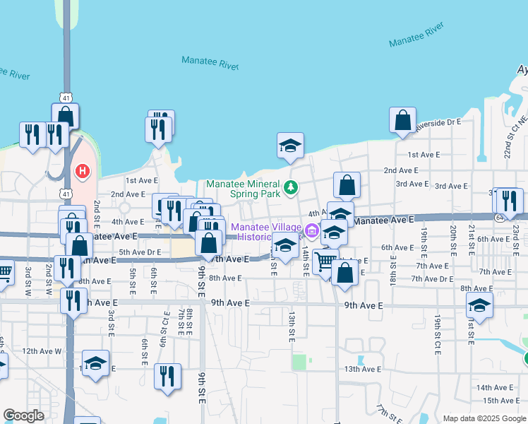 map of restaurants, bars, coffee shops, grocery stores, and more near 326 12th Street East in Bradenton