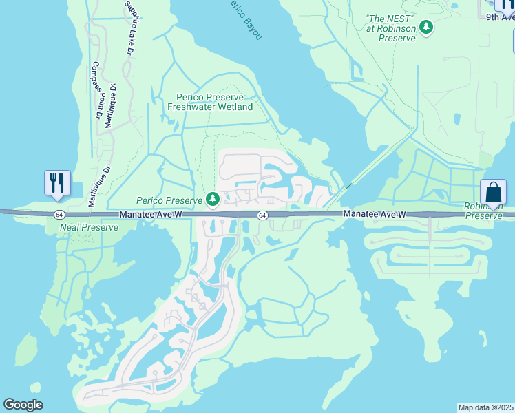 map of restaurants, bars, coffee shops, grocery stores, and more near 11101 Auston Court in Bradenton