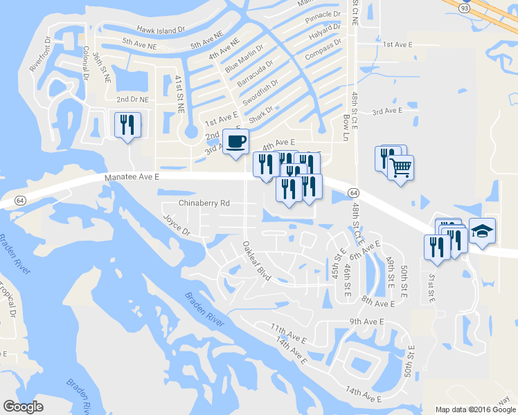 map of restaurants, bars, coffee shops, grocery stores, and more near River Isle in Bradenton