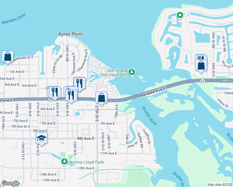 map of restaurants, bars, coffee shops, grocery stores, and more near 218 Fun Avenue in Bradenton
