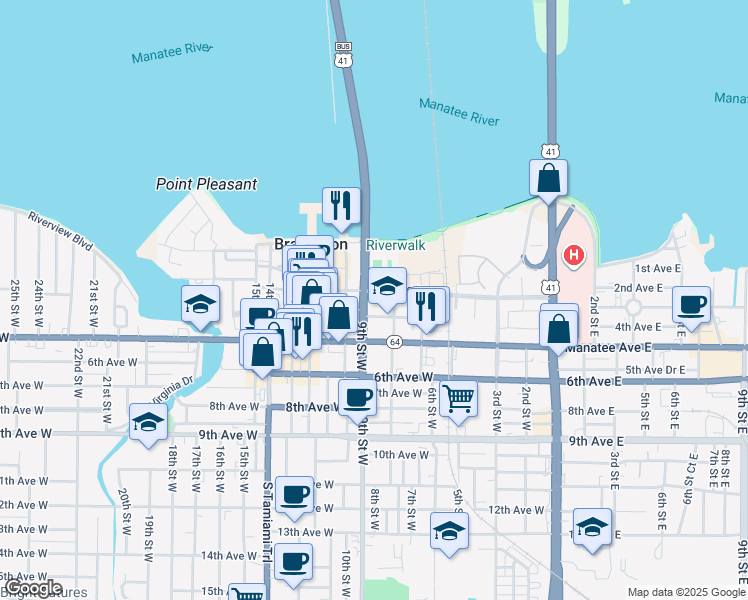 map of restaurants, bars, coffee shops, grocery stores, and more near in Bradenton
