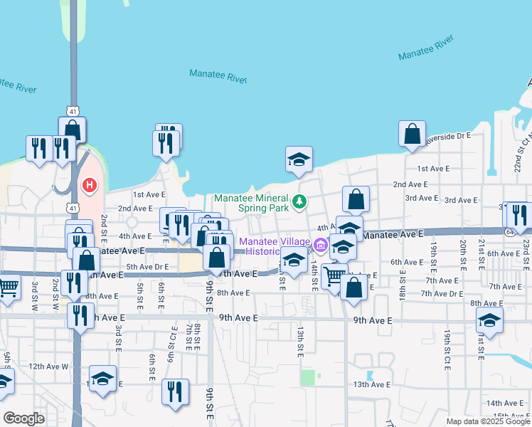 map of restaurants, bars, coffee shops, grocery stores, and more near 326 12th Street East in Bradenton