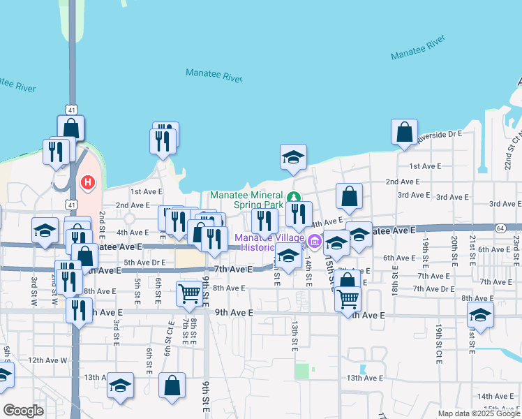 map of restaurants, bars, coffee shops, grocery stores, and more near 326 12th Street East in Bradenton
