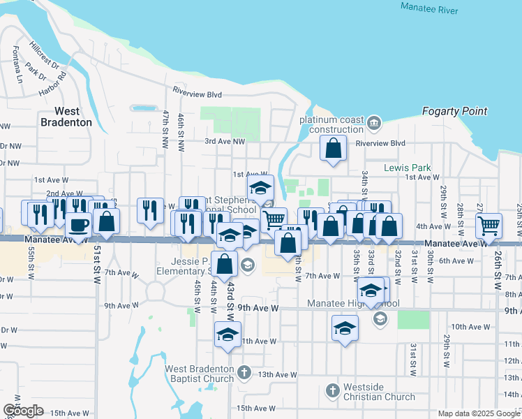map of restaurants, bars, coffee shops, grocery stores, and more near 315 41st Street West in Bradenton