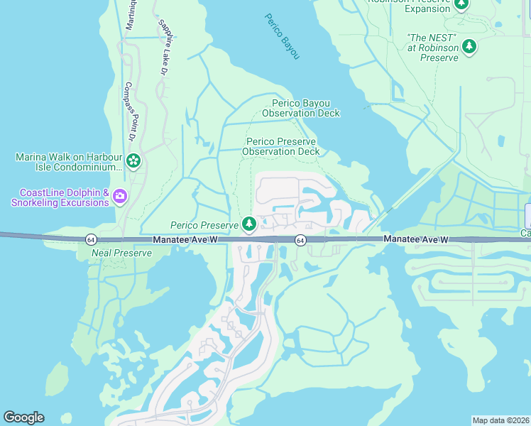 map of restaurants, bars, coffee shops, grocery stores, and more near 11402 Perico Isle Circle in Bradenton