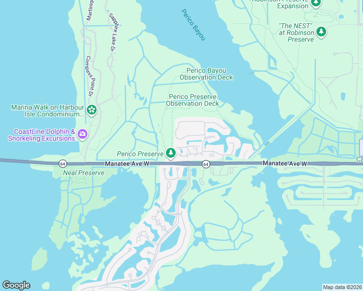 map of restaurants, bars, coffee shops, grocery stores, and more near 11402 Perico Isle Circle in Bradenton