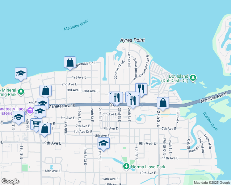 map of restaurants, bars, coffee shops, grocery stores, and more near 216 23rd Street East in Bradenton