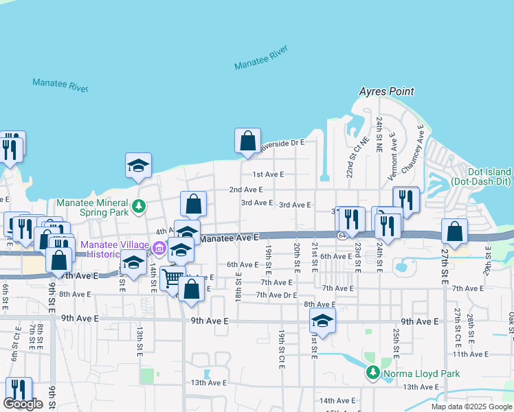map of restaurants, bars, coffee shops, grocery stores, and more near 1820 3rd Avenue East in Bradenton