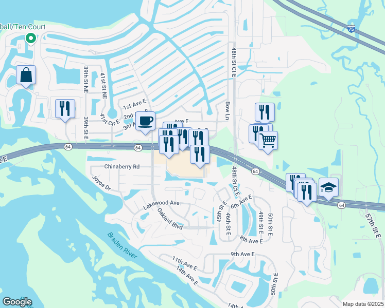 map of restaurants, bars, coffee shops, grocery stores, and more near 4630 Florida 64 in Bradenton