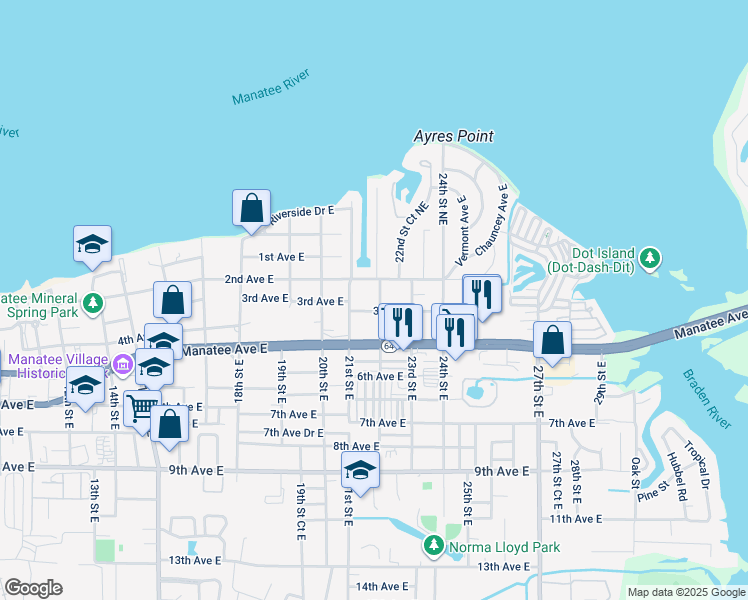 map of restaurants, bars, coffee shops, grocery stores, and more near 218 22nd Street East in Bradenton