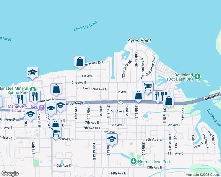 map of restaurants, bars, coffee shops, grocery stores, and more near 218 22nd Street East in Bradenton