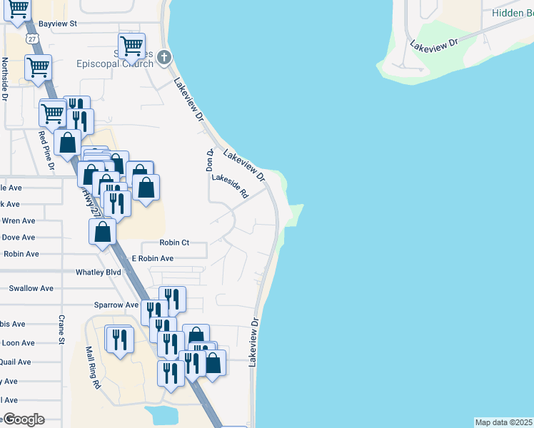 map of restaurants, bars, coffee shops, grocery stores, and more near 4260 Lakeview Drive in Sebring