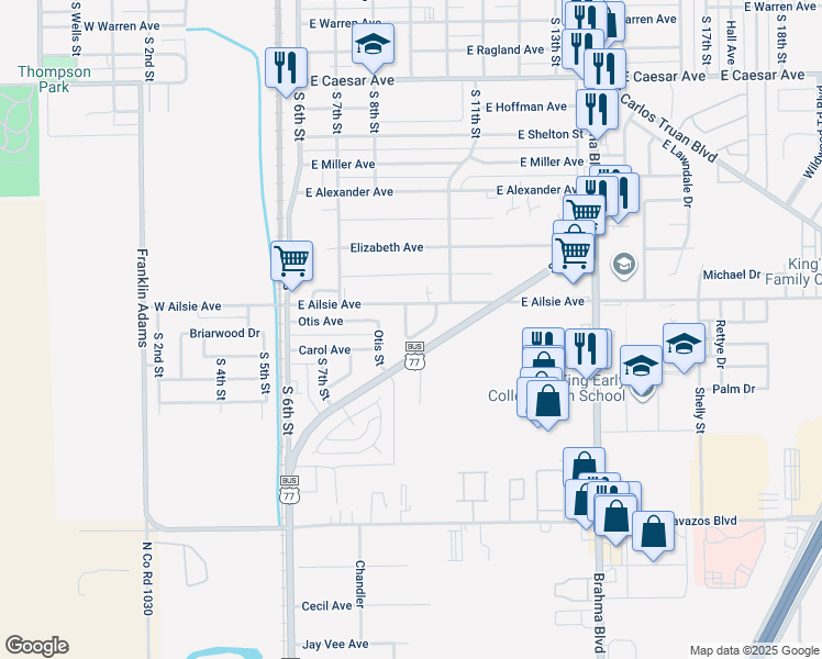 map of restaurants, bars, coffee shops, grocery stores, and more near 1904 Southpark Drive in Kingsville