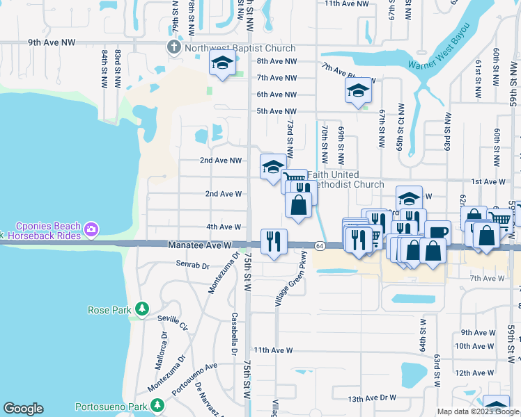 map of restaurants, bars, coffee shops, grocery stores, and more near 315 75th Street West in Bradenton