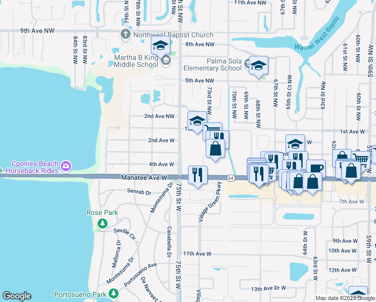 map of restaurants, bars, coffee shops, grocery stores, and more near 315 75th Street West in Bradenton