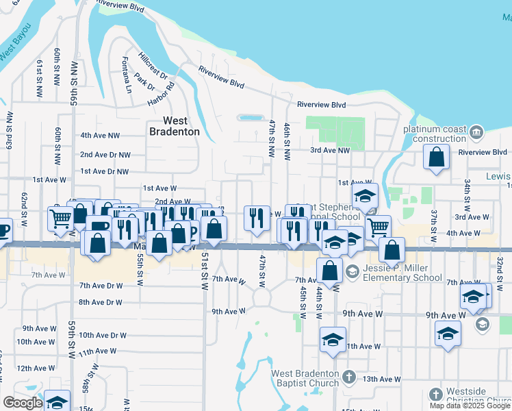 map of restaurants, bars, coffee shops, grocery stores, and more near 208 48th Street West in Bradenton