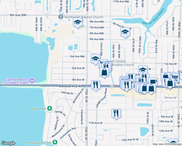 map of restaurants, bars, coffee shops, grocery stores, and more near 315 75th Street Northwest in Bradenton