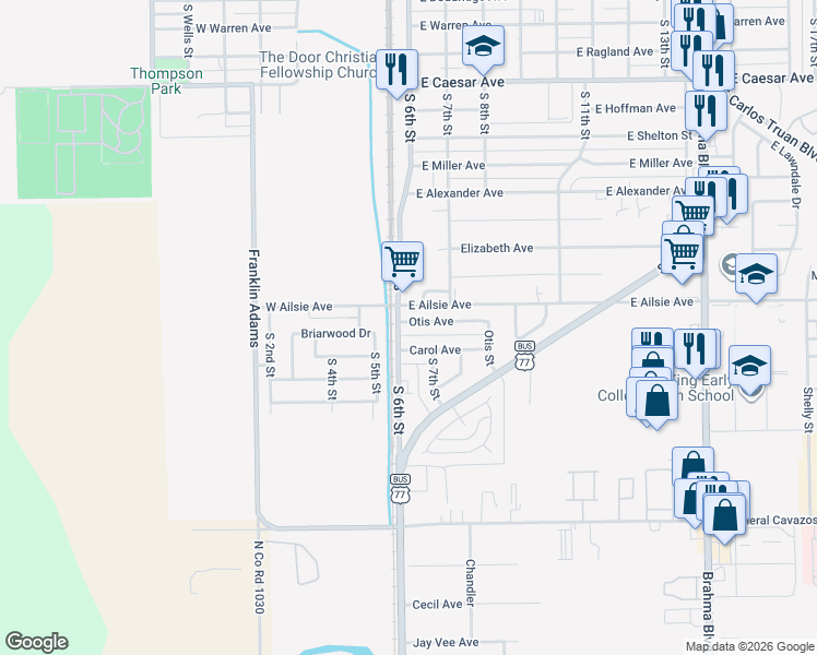 map of restaurants, bars, coffee shops, grocery stores, and more near 201 Otis Street in Kingsville