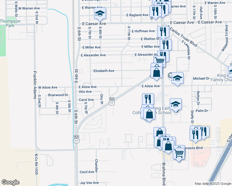 map of restaurants, bars, coffee shops, grocery stores, and more near 1904 Southpark Drive in Kingsville